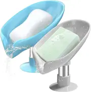 2PCS Self Draining Soap Dishes Holder,Premium Silicone Soap Dish Bar Soap Holder with Suction Cup Soap Dish Suitable for Bathroom, Kitchen,Bath Tub,Ra