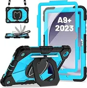[Ovenoe] Case for Samsung Galaxy Tab A9 Plus 11 inch 2023, Shockproof Protective Galaxy A9 Plus Tablet Case With Screen Protector/Shoulder Strap/Rotating Stand,SM-X210/SM-X216/SM-X218, Blue + Black