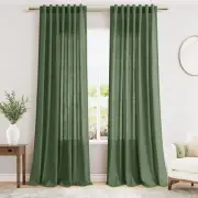 Olive Green Linen Curtains 52"x96" Two Panels Rod Back Tab Light Filtering