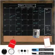 Chalkboard Calendar & Bulletin Combo Board - 18" X 24" Rustic Frame - W/Chalk Ma