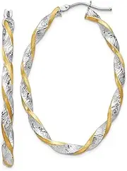 [Diamond2Deal] Women's 14k Yellow Gold Yellow and Rhodium plated And Rhodium Twisted Hoop Earrings