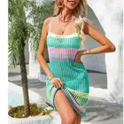 Sleeveless Knitted Hollow Out Dress Colorful Stripe Patchwork Backless Fashi EMB