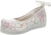 [IEVEDIVB] Chinese Ancient Embroidered Hanfu Shoes: 1 Pair Chinese Style Shoes Cloth Vintage Embroidery Mary Lace- up Shoes for Ladies Girls