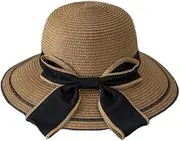 [Tooe] Women Wide Brim Straw Roll Up Hat with Ribbon Bow Foldable Summer UV Protection Beach Travel Cap, Brown, Large