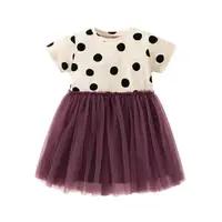 在飛比找momo購物網優惠-【橘魔法】點點拼紫紗裙洋裝(短袖洋裝 連身裙 連衣裙 女童 
