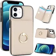 Boyobacase for iPhone 11 Case Wallet with Card Holder,for iPhone 11 Flip Case 360°Rotation Ring Holder Kickstand Protective,RFID Blocking Phone Cover with 4 Card Slots and Cash Pocket-Beige