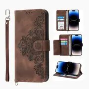 MCC iPhone 14 Pro Wallet Case Cover Extra Card Slots with Strap Apple 14Pro [Brown]