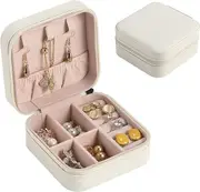 Mini Small Portable Travel Jewelry Organiser Box With Zipper Storage Case For Earrings Rings Bracelet Necklaces For Her Girl And Woman Anniversary Valentines Mother Birthday Gift (White)
