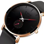 LIGE Men Watches Ultra Thin Dial Silicone Wristwatch Casual Male Business Watch