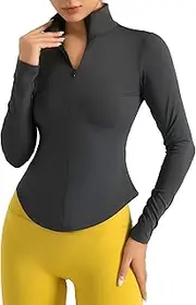 [BJY] Womens Long Sleeve Workout Tops Quick Dry Quarter Zip Pullover Crop Yoga Athletic Golf Slim Fit Shirts,Compression T-Shirts