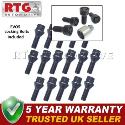 16x Bolts Black + 4x EVO5 Locking Bolts For Dacia Duster Commercial 2017 Alloy