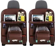 2X PU Leather Car Seat Back Organiser Storage Bag Foldable Table Tray Cup Holder
