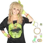 Women 80's Wig Long Curly Blonde Brown Wig for Women 70s 80s Rocker Mullet Hair Funny Party Wig(Only Wigs) Carnival Wig