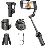 Gimbal Stabilizer for iPhone, 3-Axis Phone Gimbal Built in 7.8' Extension Rod, Portable Stabilizer w/OLED Display for iPhone/Android, Perfect for TikTok YouTube Vlogging-Smart X2 Black