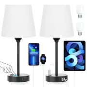 White Bedside Lamps for bedrooms Set of 2 - Nightstand Bedroom Lamp with USB ...