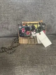 NEW Ted Baker London Floral black Bag with Wicker Detail