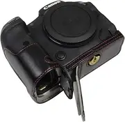 Bottom Opening Version Compatible for Canon EOS R5 Protective PU Leather Half Camera Case Bag with Tripod Design & Hand Strap, Black, Compatible
