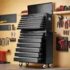 2-in-1 Tool Box Cabinet 17 Drawer Chest Trolley Toolbox Garage Storage Box Black
