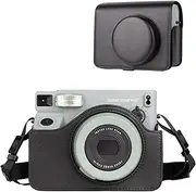 Rieibi Camera Case Compatible with Instax Wide 400，Carrying Case for Fujifilm Instax Wide 400 Instant Camera，Retro PU Leather Camera Bag，Protective Case With Shoulder Strap - Black
