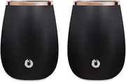 SNOWFOX Premium Vacuum Insulated Stainless Steel Grand Pinot Wine Glass -Set of 2 -Chilled Wine Stays Icy Cold -Stemless Cocktail Glasses -Elegant Home Entertaining -Classic Barware-13.5oz -Black/Gold