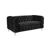 2 Seater Sofa Classic Button Tufted Lounge in Black Velvet Fabric with Metal Legs
