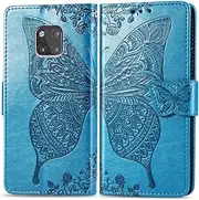 LYX Butterfly Love Flowers Embossing Horizontal Flip Leather Case for Huawei Mate 20 Pro, with Holder & Card Slots & Wallet (Black) Multipurpose and Comfortable (Color : Blue)
