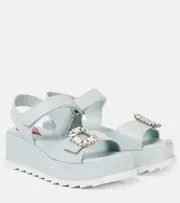 [Roger Vivier] Roger Vivier Embellished leather platform sandals AU 9 blue