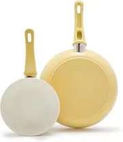[GreenLife] Soft Grip Healthy Ceramic Nonstick, 18cm and 26cm Frying Pan Skillet Set, PFAS-Free, Dishwasher Safe, Yellow