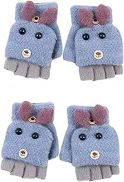[GAROZATION] Cartoon Dog Pattern Knitted Gloves Kids/Student Warm Half Finger Gloves Random Color