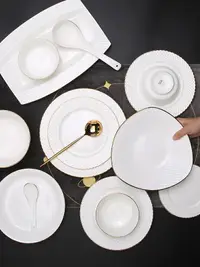 在飛比找樂天市場購物網優惠-墨色陶瓷西餐盤子菜盤歐式金邊骨瓷餐具創意家用飯碗碟子套裝金菱