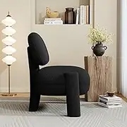 Fleece Accent Chair with Slightly Tilted Seat Angle, Extra Thick Cushion & Soft Fleece Fabric - Plush Lounge Chair for Living Room, Bedroom or Study Nook (Black)