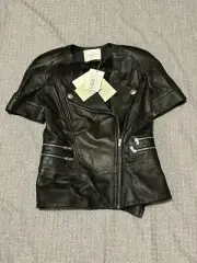 Pierre Balmain Short Sleeve Leather Jacket NWT size 40