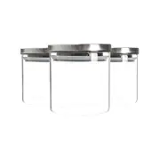 Argon Tableware Glass Storage Jars with Metal Lids - Silicone Seal - 550ml - Silver - Pack of 3