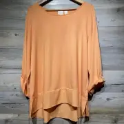 Chico’s Wendi Tunic Top Chiffon Hem Slinky 3/4 Sleeve Stretch Size 4/XXL Peach