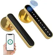 Smart Lock, Tuya Fingerprint Door Lock for Bedroom Apartment Smart Smart Door Lock Password Electronic Digital Lock Keyless Entry Door Knobs,for Bedroom Hotel Office Apartment(Gold) FANDIAO