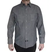 DICKIES classic fit denim western snap front long sleeve work shirt Size L NEW