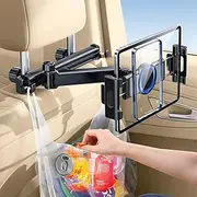 HIYJEN 3 in 1 Extension Arm Tablet Holder for Car Headrest with Magnetic Phone Mount, Adjustable iPad Holder for Car Backseat Rear Facing for Kids Baby, Fit for 4.7"-13" Phone iPad Mini Air Pro, Black