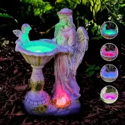 Solar Angel Figurine with Color Changing Light - Resin Statue Ornament for Outdo