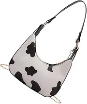 [Healeved] Cow Pattern Messenger Bag Retro Moon Bag in Pu Material Fashionable Handbag for Women Daily Use