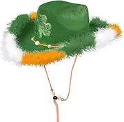 [Generic] Western Cowboy Hat, Green Cowboy Hat St.Patrick's Day Hat Shamrock Hat Irish Fancy Dress Feather Hat, Wide Edge Chinlon Western Felt Outdoor Hat for Men and Women, Green