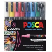 POSCA MARKERS 1.3mm Assorted Colour Set of 8 (PC-3M) Water-based Paint Markers