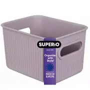 Superio Mini Ribbed Storage Bin- Plastic Storage Basket (1.5 Liter, Lilac)