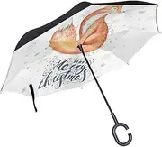 Double Layer Inverted Umbrella Cars Reverse Umbrella Fox Merry Christmas Windproof UV Proof Travel Outdoor Umbrella