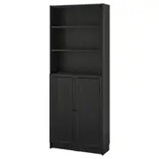 BILLY / OXBERG bookcase with doors, black oak effect, 80x30x202 cm