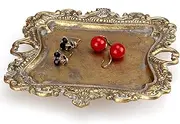 [Deceram] Vintage Gold Small Jewelry Tray Rustic Ring Dish Plate Antique Earring Necklace Brass Tray Cute Trinket Dish Home Decor Gift Mini Decorative Wedding Little Jewelry Display Holder Trays