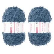 2pcs Fur Yarn Polyester Yarn Fluffy Chunky Yarn Deep Blue for Crocheting,50m