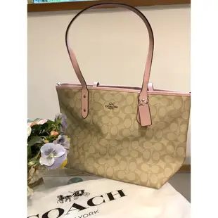 Coach neverfull 托特包 貝殼粉 杏色粉 全新正品