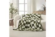 Dreamaker Checkered Plush Heated Throw Olive & Cream - 180 x 200cm
