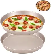 2 Pieces Round Oven Pizza Pan, Non Stick Pizza Baking Set, Pizza Pan Trays, Carbon Steel Pizza Pan, Golden Pizza Pan Round Non Stick Surface Baking, for Restaurants, Oven Baking