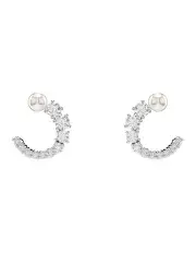 [Swarovski] Crystal Pearl Matrix Hoop Earrings in White